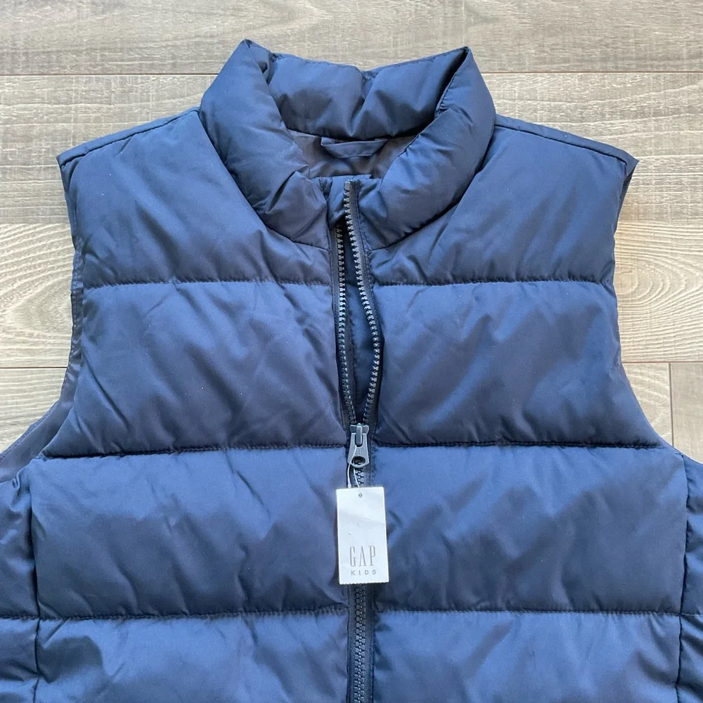 NWT Gap Puffer Vest Kids XL (12) Navy Blue Cold Control Water Resistant Full Zip